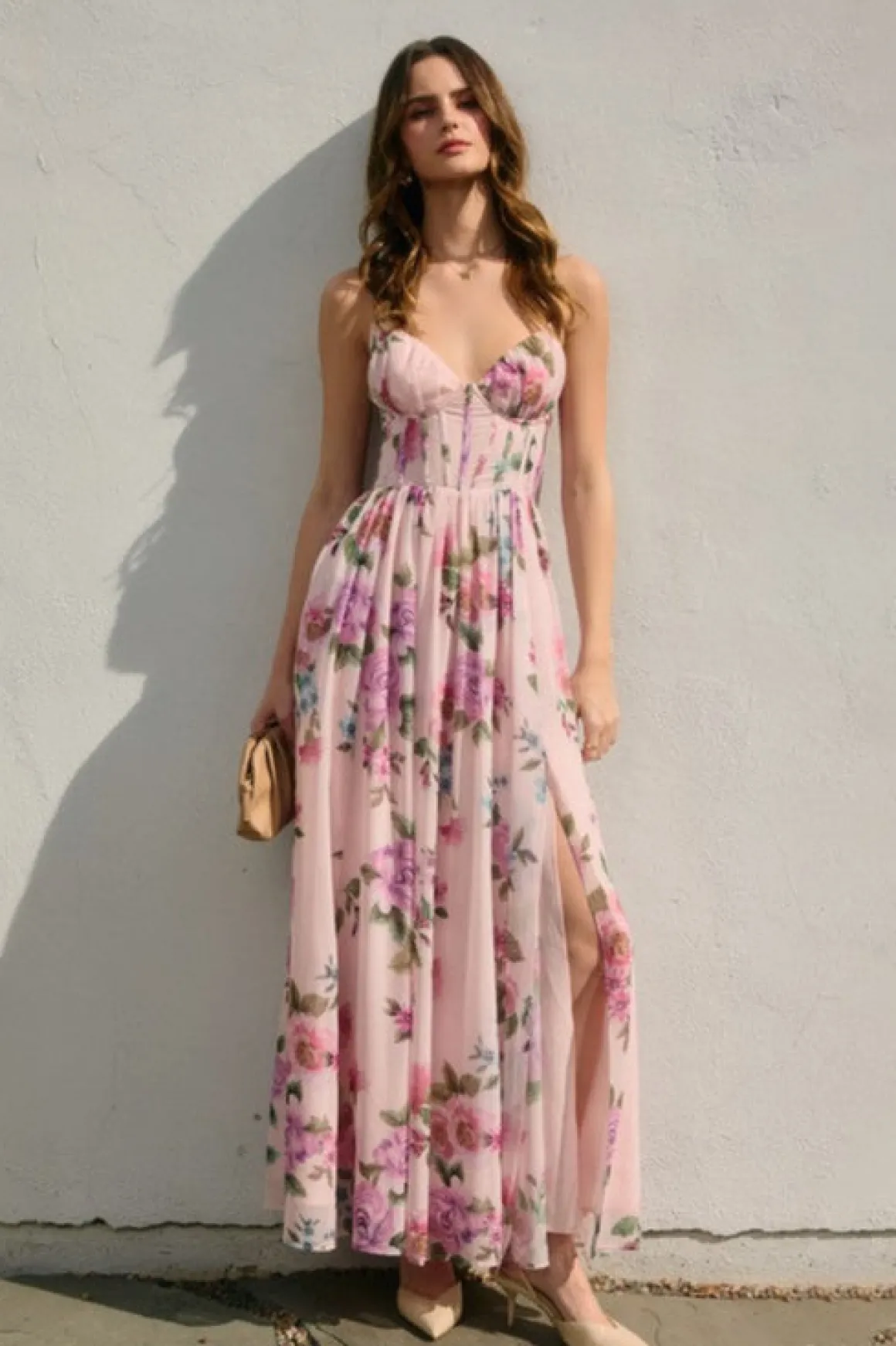 Waitlist 5/28 ♥ Olivia Sleeveless Corset Floral Print Back Tie Maxi Dress Lilac