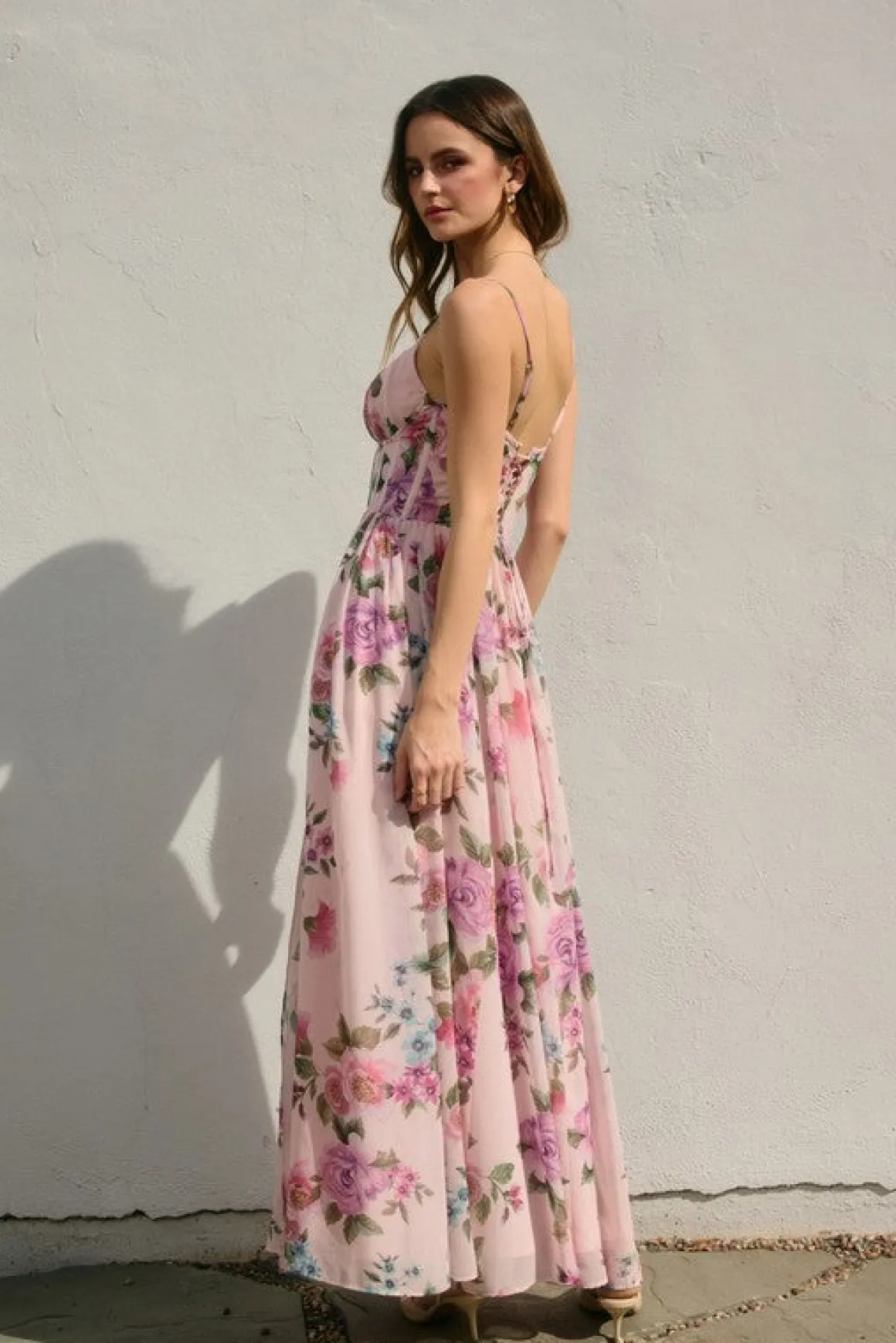 Waitlist 5/28 ♥ Olivia Sleeveless Corset Floral Print Back Tie Maxi Dress Lilac