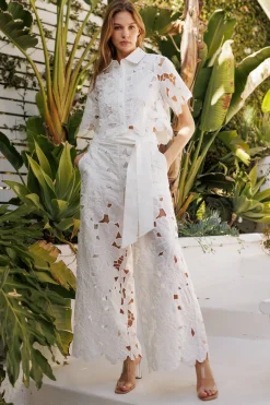Waitlist 4/30 ♥ Piper High Tie Waist Lace Contrast Pants White