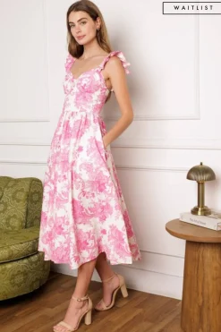 Waitlist 5/7 ♥ Rosie Ruffle Sleeve Floral Print Midi Dress Pink