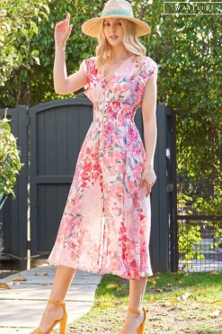 Waitlist 4/30 ♥ Ruth Cap Sleeve Floral Print Zip Up Midi Dress Fuchsia