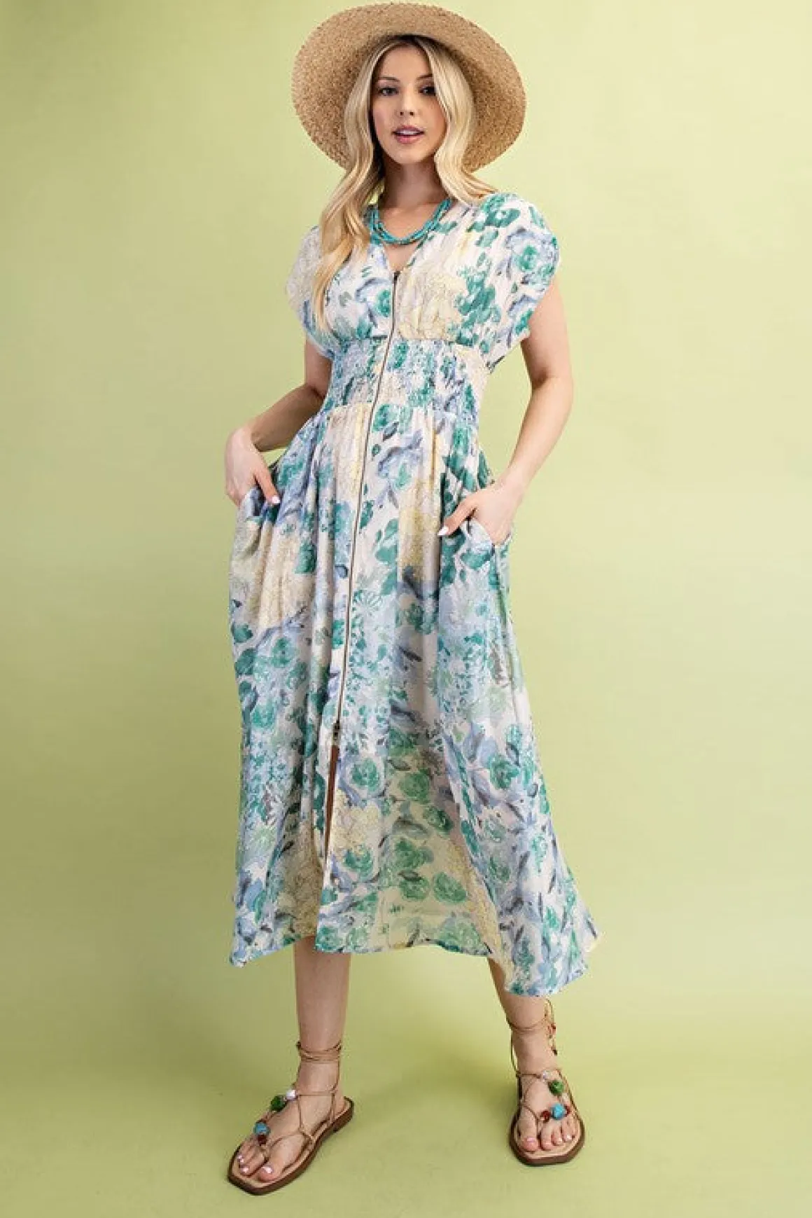 Waitlist 4/30 ♥ Ruth Cap Sleeve Floral Print Zip Up Midi Dress Ivory