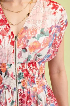 Waitlist 4/30 ♥ Ruth Cap Sleeve Floral Print Zip Up Midi Dress Fuchsia