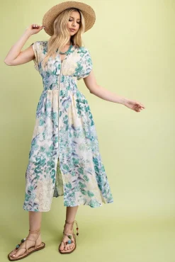 Waitlist 4/30 ♥ Ruth Cap Sleeve Floral Print Zip Up Midi Dress Ivory