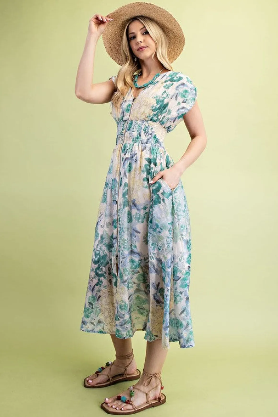 Waitlist 4/30 ♥ Ruth Cap Sleeve Floral Print Zip Up Midi Dress Ivory