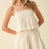 Waitlist 4/30 ♥ Saylor Sleeveless Embroidered Top And Lace Trim Shorts Set Cream