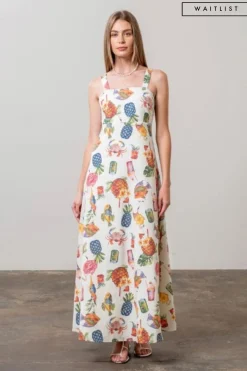 Waitlist 4/15 ♥ Shelly Sleeveless Tropical Print Maxi Dress Cream