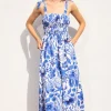 Waitlist 4/23 ♥ Sierra Sleeveless Shoulder Tie Seashell Print Midi Dress Blue