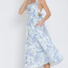 Waitlist 4/15 ♥ Sloan Sleeveless Halter Back Tie Abstract Print Midi Dress Blue