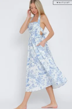Waitlist 4/15 ♥ Sloan Sleeveless Halter Back Tie Abstract Print Midi Dress Blue