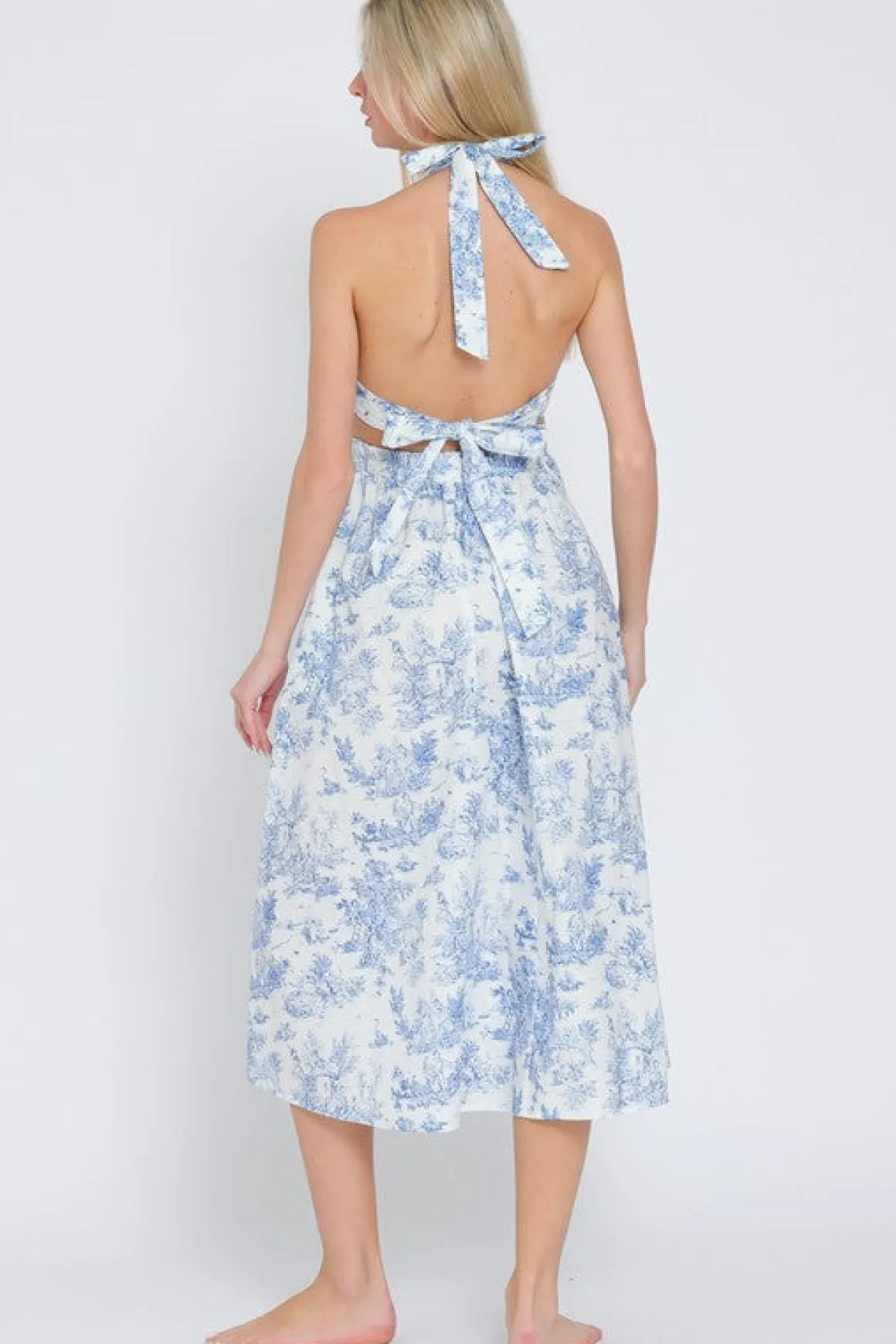 Waitlist 4/15 ♥ Sloan Sleeveless Halter Back Tie Abstract Print Midi Dress Blue