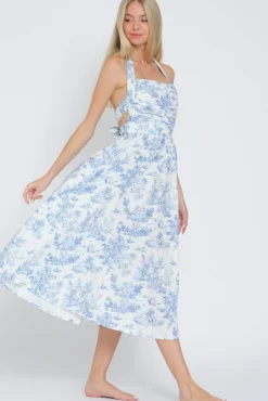Waitlist 4/15 ♥ Sloan Sleeveless Halter Back Tie Abstract Print Midi Dress Blue