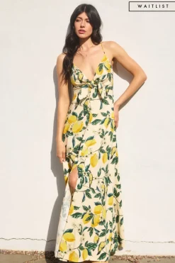 Waitlist 6/5 ♥ Sonia Sleeveless Back Tie Lemon Print Maxi Dress Yellow