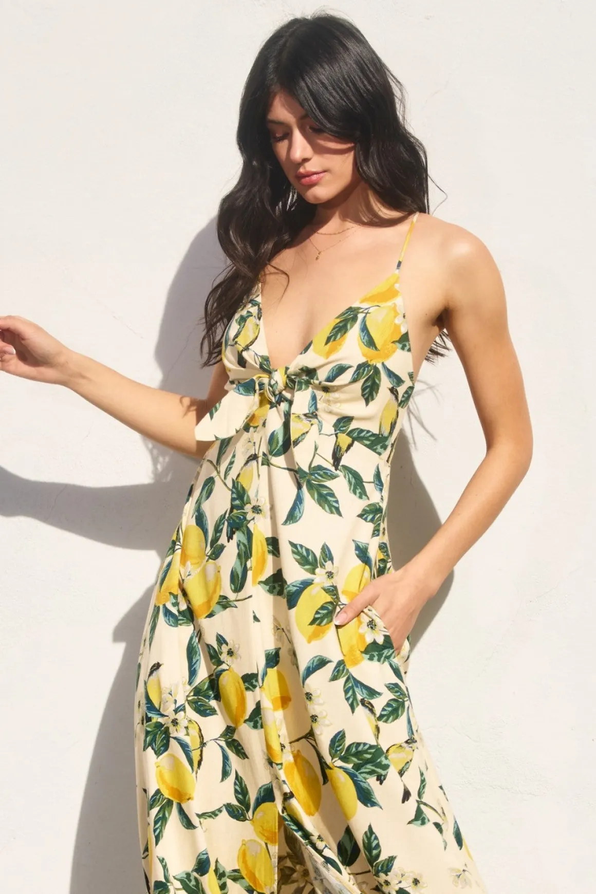 Waitlist 6/5 ♥ Sonia Sleeveless Back Tie Lemon Print Maxi Dress Yellow