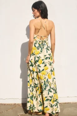 Waitlist 6/5 ♥ Sonia Sleeveless Back Tie Lemon Print Maxi Dress Yellow