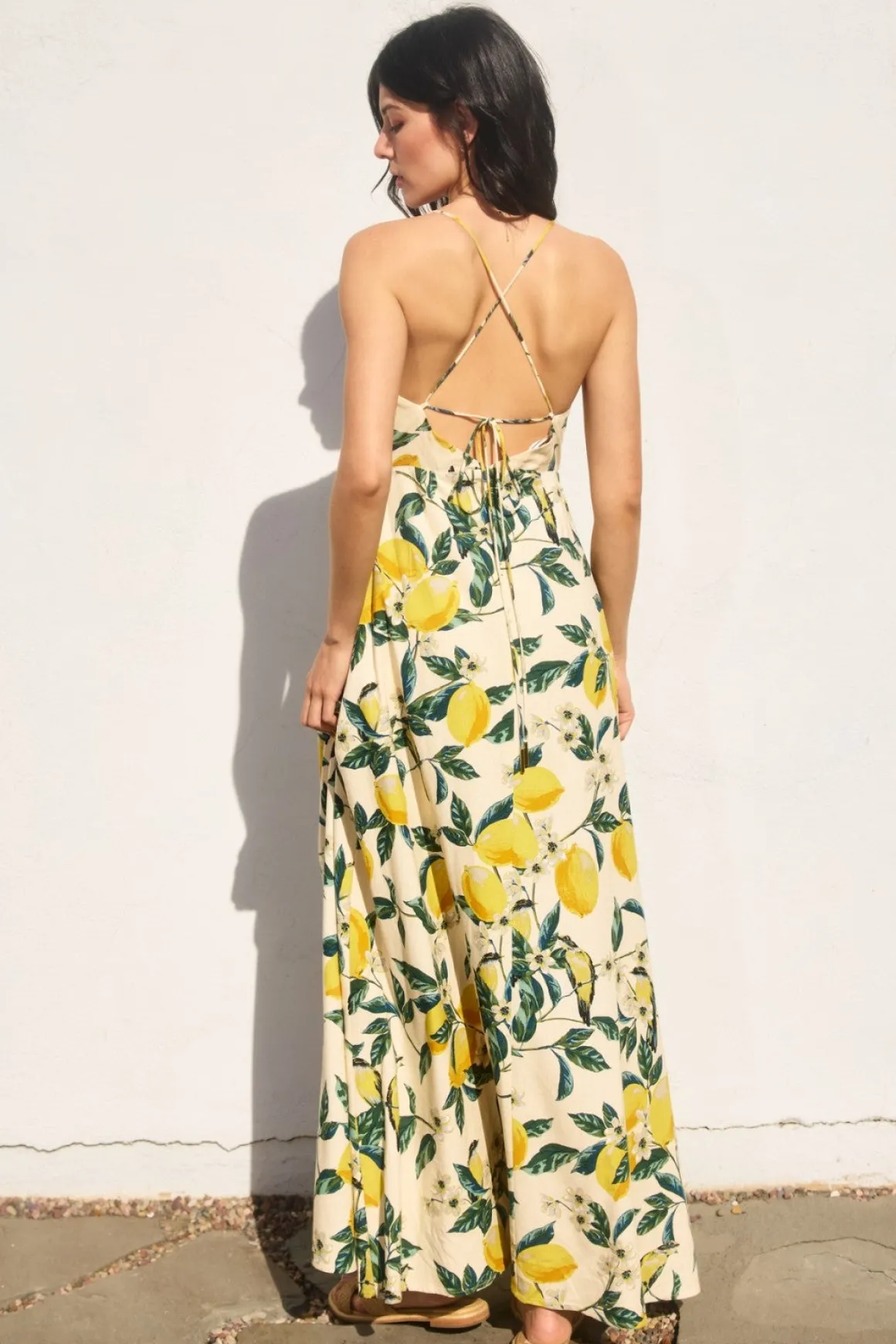 Waitlist 6/5 ♥ Sonia Sleeveless Back Tie Lemon Print Maxi Dress Yellow