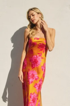 Waitlist 5/20 ♥ Stella Sleeveless Floral Print Maxi Dress Orange