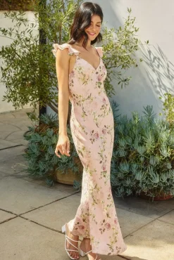 Waitlist 4/9 ♥ Thalia Flutter Sleeve Floral Print Maxi Dress Blush