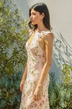 Waitlist 4/9 ♥ Thalia Flutter Sleeve Floral Print Maxi Dress Blush