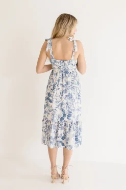 Waitlist 4/23 ♥ Tiara Sleeveless Shoulder Tie Floral Print Midi Dress Blue