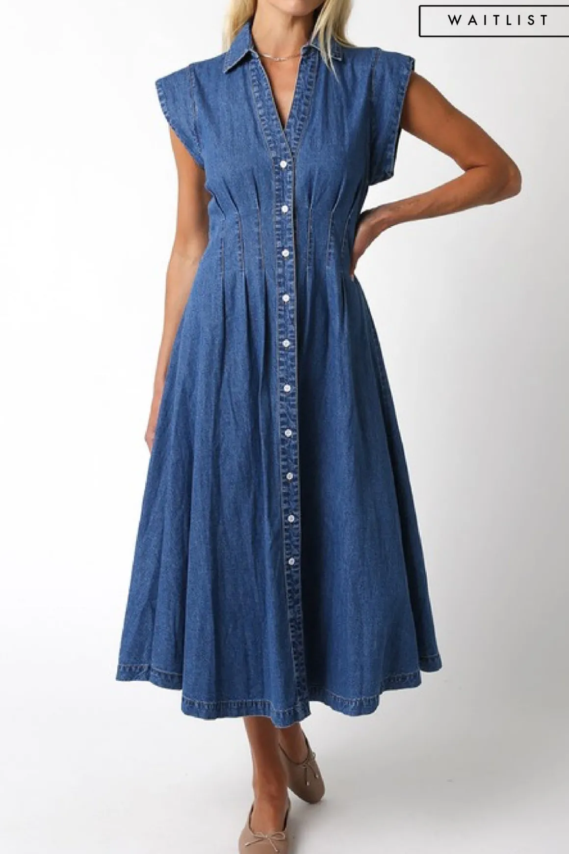 Waitlist 5/10 ♥ Torrance Short Sleeve Button Down Denim Midi Dress Dark Wash