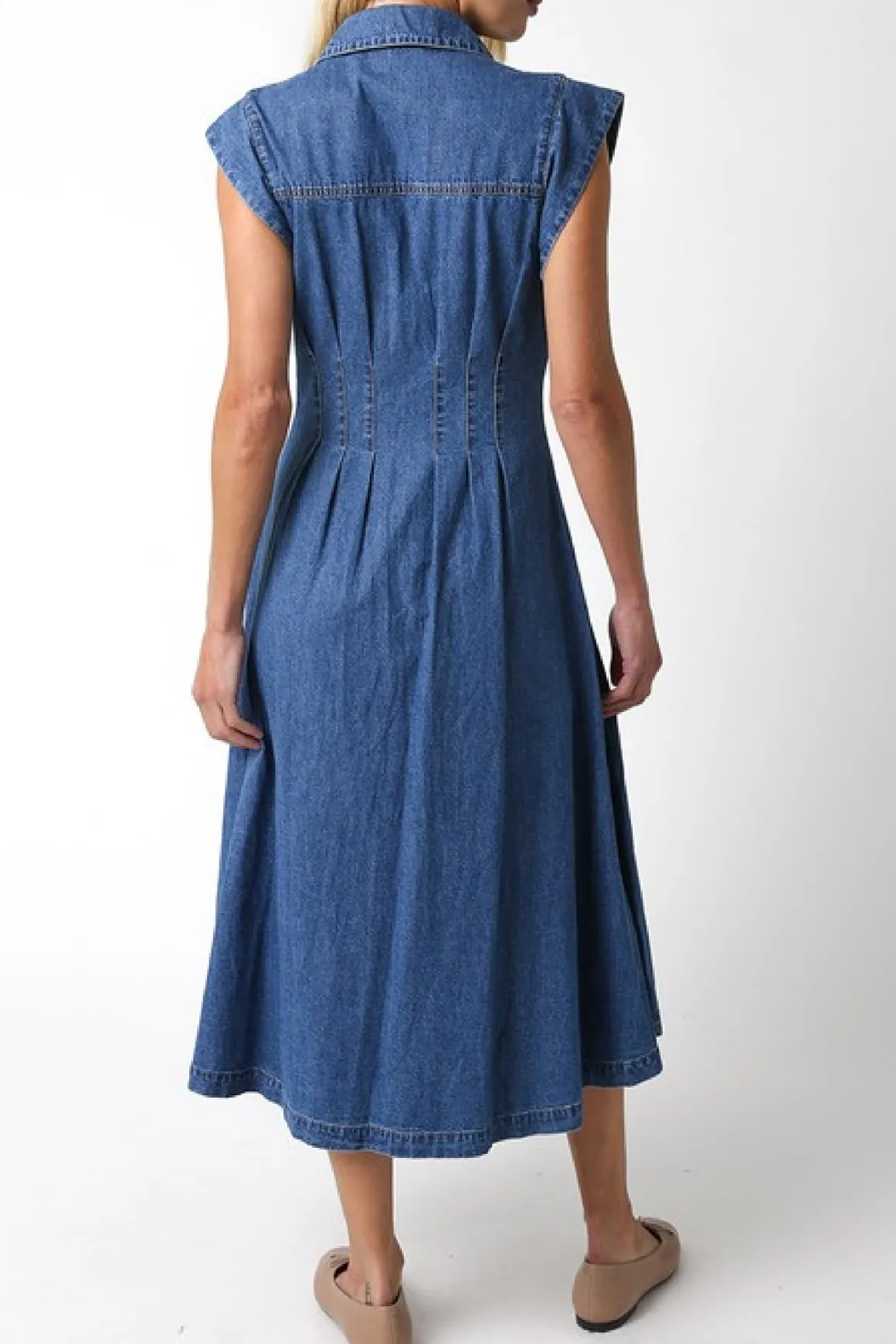 Waitlist 5/10 ♥ Torrance Short Sleeve Button Down Denim Midi Dress Dark Wash