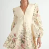 Waitlist 4/2 ♥ Valerie Long Sleeve Floral Print Flared Mini Dress Cream