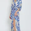 Waitlist 3/31 ♥ Whitney Kimono Sleeve Printed Maxi Dress Blue