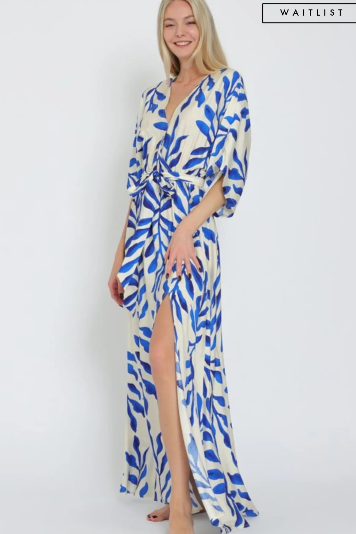 Waitlist 3/31 ♥ Whitney Kimono Sleeve Printed Maxi Dress Blue