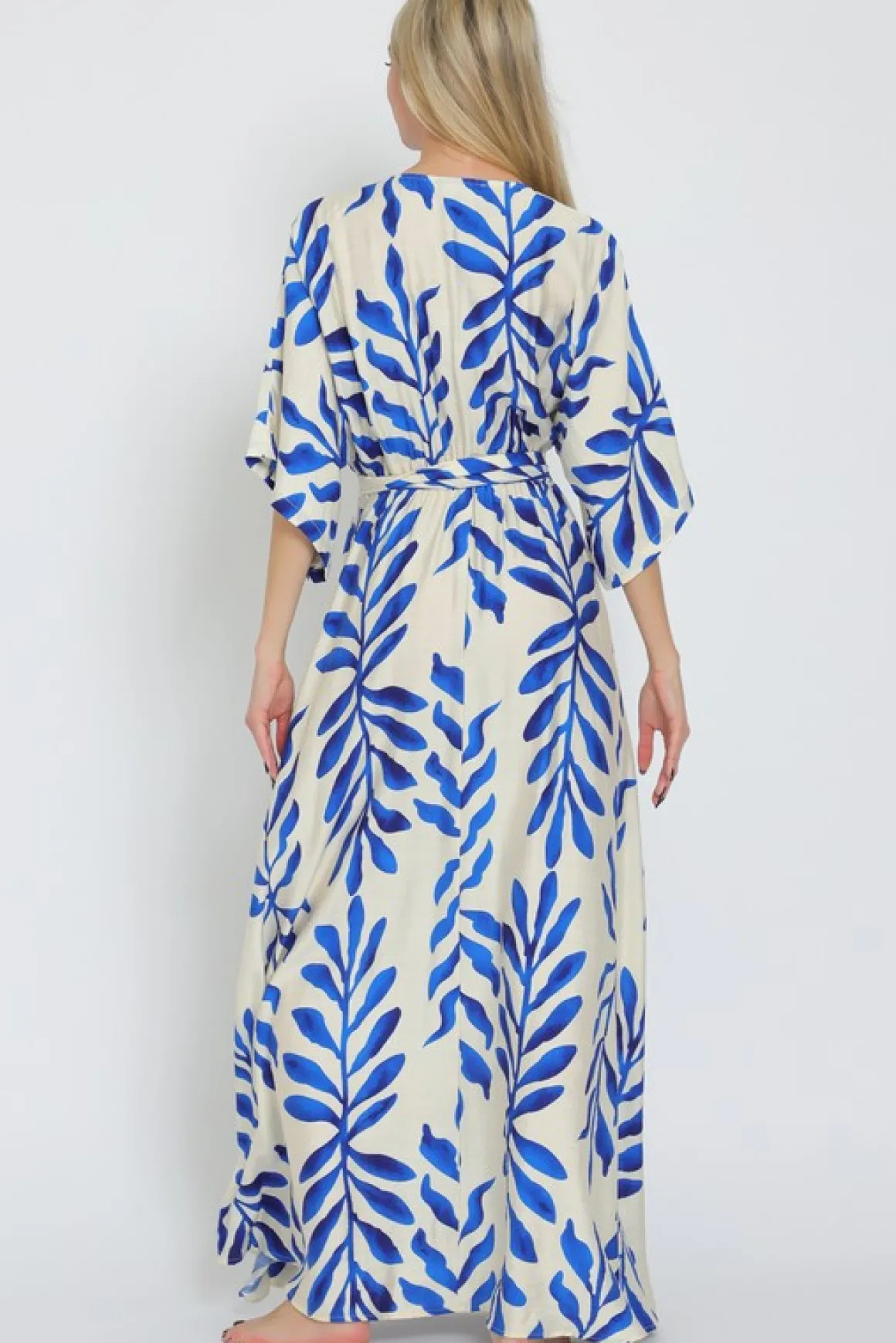 Waitlist 3/31 ♥ Whitney Kimono Sleeve Printed Maxi Dress Blue