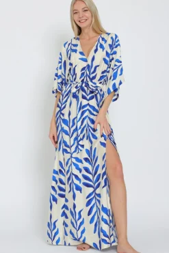 Waitlist 3/31 ♥ Whitney Kimono Sleeve Printed Maxi Dress Blue