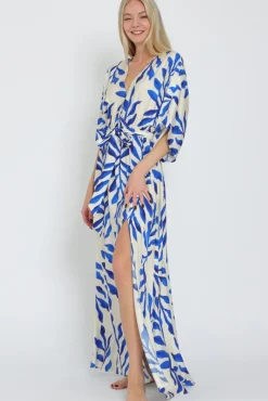 Waitlist 3/31 ♥ Whitney Kimono Sleeve Printed Maxi Dress Blue