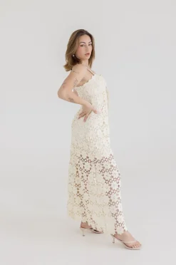 Wilder Sleeveless Crochet Floral Lace Maxi Dress Natural