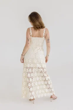 Wilder Sleeveless Crochet Floral Lace Maxi Dress Natural