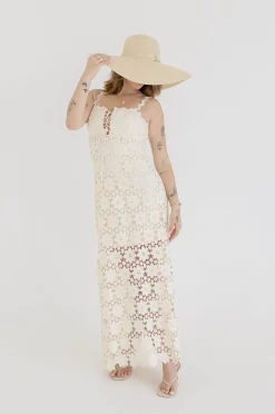 Wilder Sleeveless Crochet Floral Lace Maxi Dress Natural