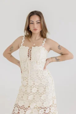 Wilder Sleeveless Crochet Floral Lace Maxi Dress Natural