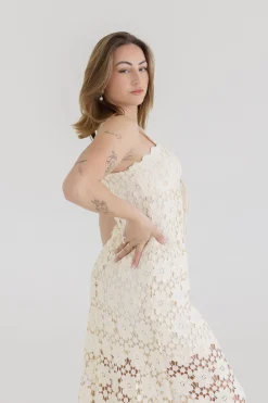 Wilder Sleeveless Crochet Floral Lace Maxi Dress Natural