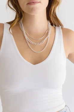Winnie Layered Chunky Chain Link Necklace Silver